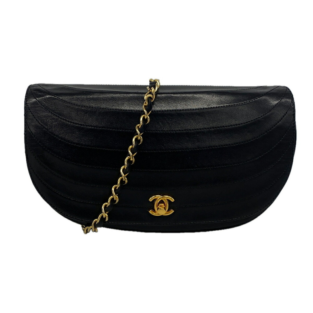 Chanel Shoulder Bag, Chain Shoulder, Half Moon Design, Lambskin, Black, Women's